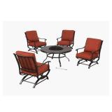 Hampton Bay Redwood Valley 5-Piece Metal Patio Fire Pit Seating Set with Quarry Red Cushions