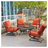 Hampton Bay Redwood Valley 5-Piece Metal Patio Fire Pit Seating Set with Quarry Red Cushions