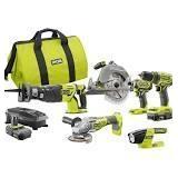 Ryobi 18-Volt ONE+ Cordless Lithium Ion 6-Tool Combo Kit with (2) 1.5 Ah Batteries, Charger, and Bag in good conditions