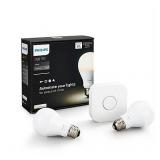 Philips Hue White A19 60W Equivalent Dimmable LED Smart Bulb Starter Kit (2 A19 60W White Bulbs and 1 Hub in good conditions