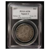 1827 US CAPPED BUST SILVER HALF DOLLAR AU50 PCGS