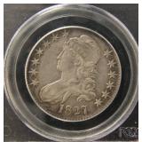 1827 US CAPPED BUST SILVER HALF DOLLAR AU50 PCGS