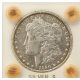 1890-CC CARSON CITY MORGAN SILVER DOLLAR IN OLD HOLDER