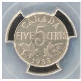 1933 CANADA NICKEL AU53 PCGS BETTER DATE COIN