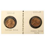 1960-P LARGE & SMALL DATE US LINCOLN MEMORIAL CENTS BU-UNC