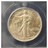 1942 WALKING LIBERTY SILVER HALF DOLLAR AU55 ICG