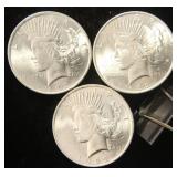 (3) BU-UNC 1922 SILVER PEACE DOLLARS