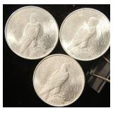(3) BU-UNC 1922 SILVER PEACE DOLLARS