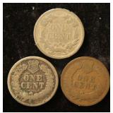 (3) SMALL CENTS: 1858 SL FLYING EAGLE 1863 & 1874 INDIAN HEADS