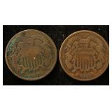 (2) US TWO CENT PIECES: 1868 & 1869