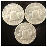 (3) BU-UNC 1963 FRANKLIN SILVER HALF DOLLARS