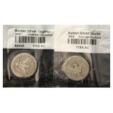 (2) BARBER SILVER QUARTERS: 1907 & 1914
