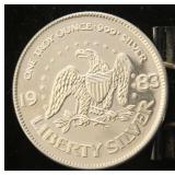 1 TROY OZ. .999 FINE SILVER 1983 A-MARK LIBERTY ROUND