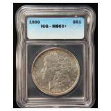 1890 MORGAN SILVER DOLLAR MS63+ (PLUS DESIGNATION) ICG