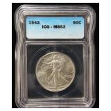 1943 WALKING LIBERTY SILVER HALF MS63 ICG