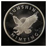 1 TROY OZ. .999 FINE SILVER SUNSHINE MINTING ROUND