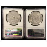 (2) NGC MS62 CERTIFIED MORGAN SILVER DOLLARS: 1883-O & 1921