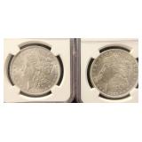(2) NGC MS62 CERTIFIED MORGAN SILVER DOLLARS: 1883-O & 1921