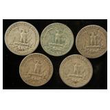 (5) SILVER WASHINGTON QUARTERS AS PICTURED
