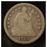 1857 US SEATED LIBERTY SILVER HALF DIME