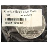 1989 AMERICAN SILVER EAGLE 1 TROY OZ. .999 FINE SILVER DOLLAR