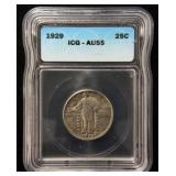 1929 STANDING LIBERTY SILVER QUARTER AU55 ICG