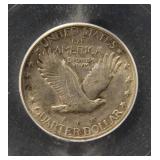 1929 STANDING LIBERTY SILVER QUARTER AU55 ICG