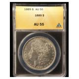 1889 MORGAN SILVER DOLLAR AU55 ANACS