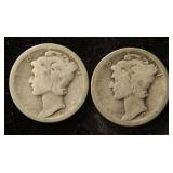 (2) MERCURY SILVER DIMES: 1920-D & 1920-S