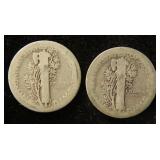 (2) MERCURY SILVER DIMES: 1920-D & 1920-S