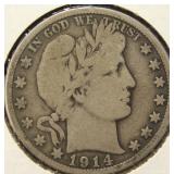 1914-S BARBER SILVER HALF DOLLAR VG