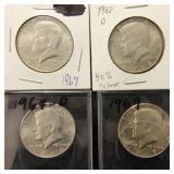 (4) SILVER KENNEDY HALF DOLLARS (1) 90% & (3) 40%