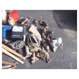 Tote with Cordless Drill, Work Light, Funnel, Welding Mask, Misc.