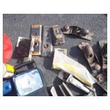 Tote with Cordless Drill, Work Light, Funnel, Welding Mask, Misc.