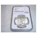 1923 S Graded Peace Dollar in Case. MS61