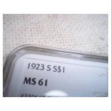 1923 S Graded Peace Dollar in Case. MS61