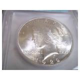 1922 Graded Peace Dollar in Case. MS65