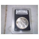1922 Graded Peace Dollar in Case. MS67