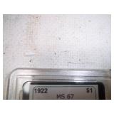 1922 Graded Peace Dollar in Case. MS67