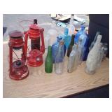 Tote with Vintage Bottles & Lanterns