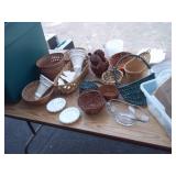 Large Assortment of Candlewick, Milk Glass, Fire Cane and Baskets includes 2 Totes