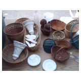 Large Assortment of Candlewick, Milk Glass, Fire Cane and Baskets includes 2 Totes