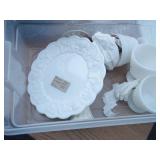 Large Assortment of Candlewick, Milk Glass, Fire Cane and Baskets includes 2 Totes