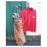 Vintage Leather Golf Bag with Clubs, Krause Brand Pull Over Size XL
