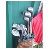 Vintage Leather Golf Bag with Clubs, Krause Brand Pull Over Size XL