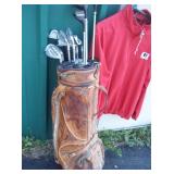 Vintage Leather Golf Bag with Clubs, Krause Brand Pull Over Size XL