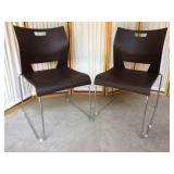 Retails New $300 - Pair Two Global Duet Mid-Back Armless Stacking Office Side Chair Designed by Zooey Chu.(Coffee Bean) - New Condition!