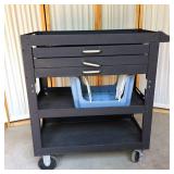 Heavy Duty Black Metal Storage Cart Multiple Drawers and 3 Storage Shelves - Wheeled - Needs Shelves to Be Screwed Back Into Place - Step Stool Not Included
