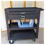 Heavy Duty Black Metal Storage Cart Multiple Drawers and 3 Storage Shelves - Wheeled - Needs Shelves to Be Screwed Back Into Place - Step Stool Not Included