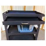 Heavy Duty Black Metal Storage Cart Multiple Drawers and 3 Storage Shelves - Wheeled - Needs Shelves to Be Screwed Back Into Place - Step Stool Not Included